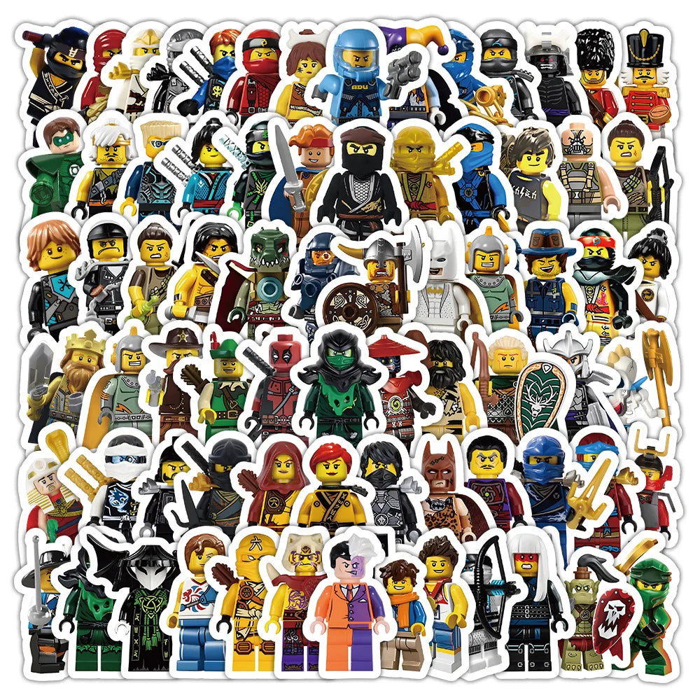 A collection of cartoon ninja stickers featuring various characters and themes for kids
