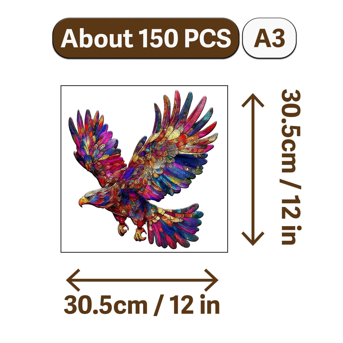 A detailed illustration of a colorful eagle with wings, used as a jigsaw puzzle.