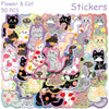 A collection of 50 cute cartoon cat stickers featuring various poses and expressions.