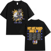 Black t-shirt featuring a graphic of a musician performing on a stage with the text HIT ME HARD AND SOFT THE TOUR