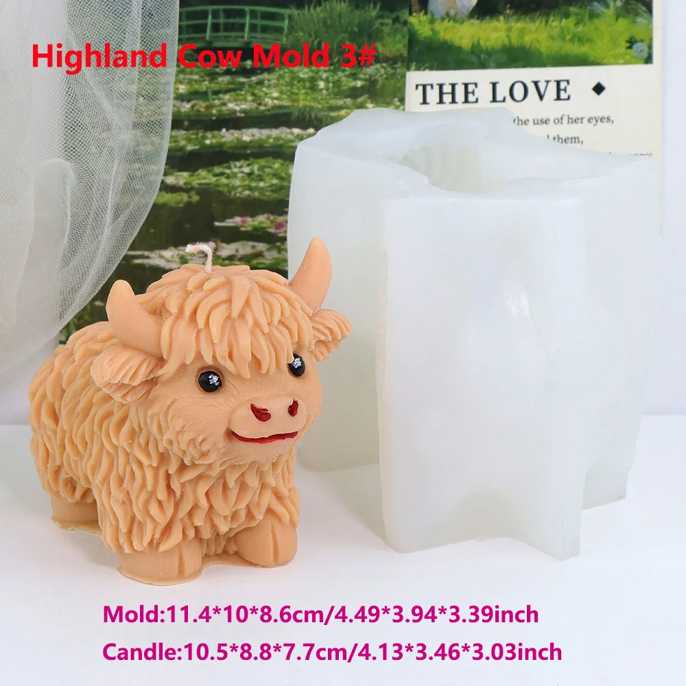 A light brown silicone mold of a Highland cow head used for making candles, soap, and crafts.