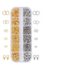 Assortment of gold and silver lobster clasps and open jump rings for jewelry making
