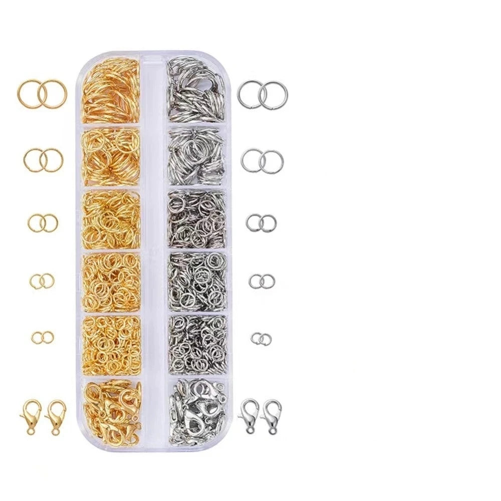 Assortment of gold and silver lobster clasps and open jump rings for jewelry making