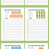 A page from a preschool math workbook showing tracing and counting practice for numbers five through ten.