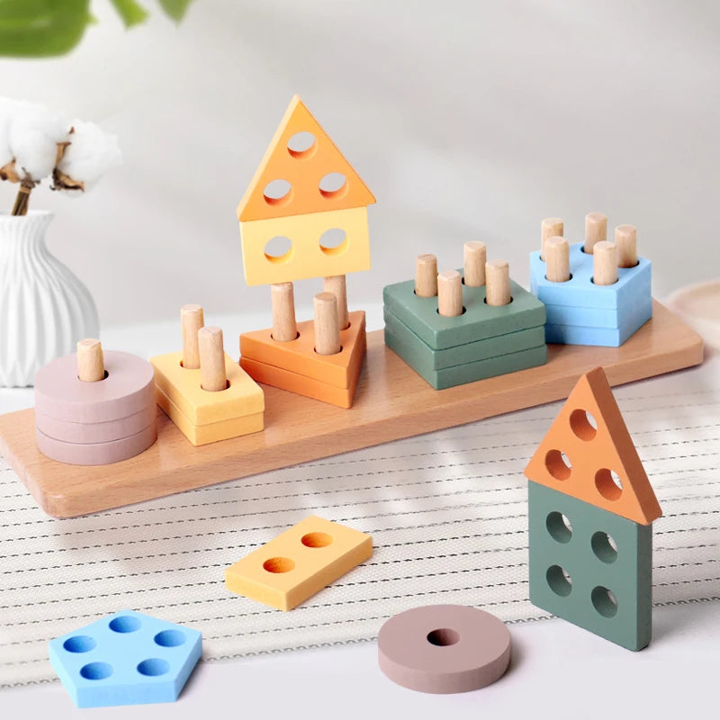 Wooden Shape Sorter & Stacking Toy for Toddlers