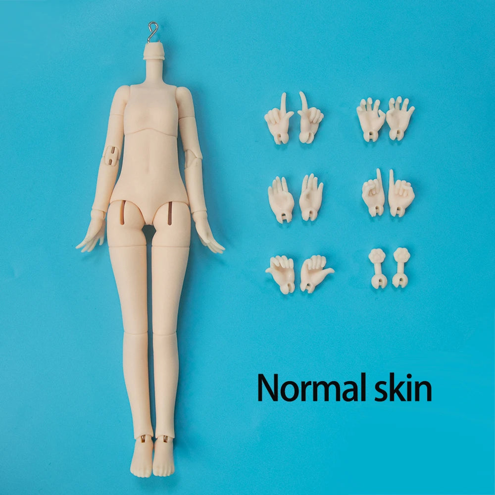 A pale pink articulated doll model showing normal skin texture and various hand shapes.