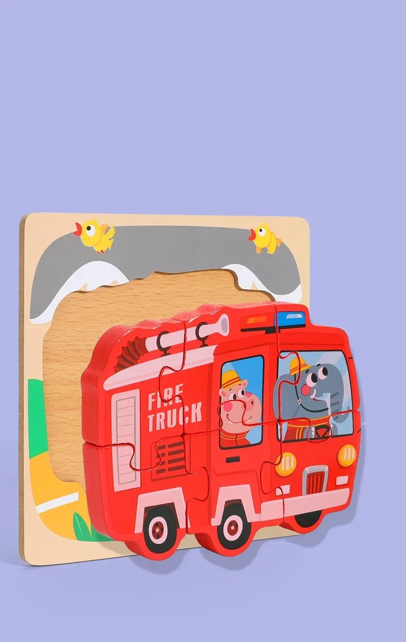 3D Wooden Tangram Puzzle Set for Kids – Cartoon Animals & Traffic Themes