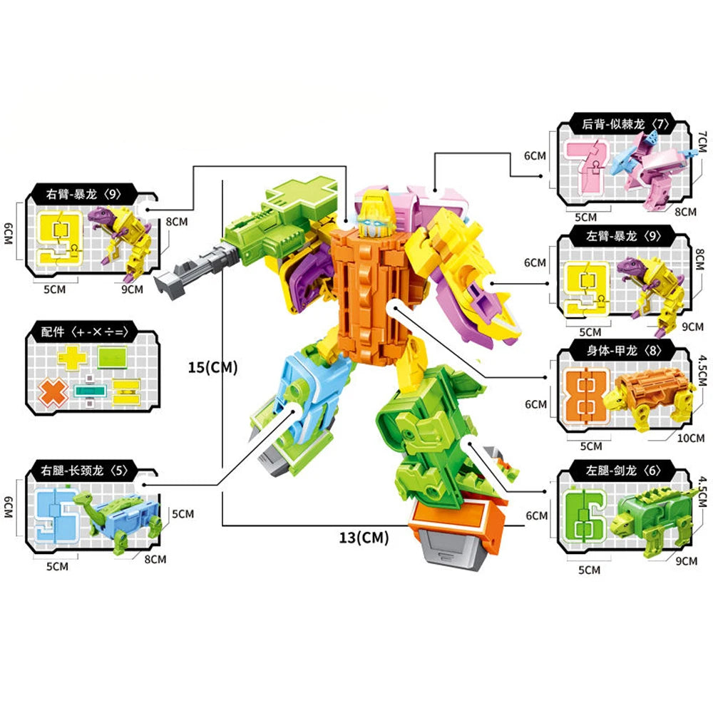 Number Dinosaur Robot Transformers Toy Set
