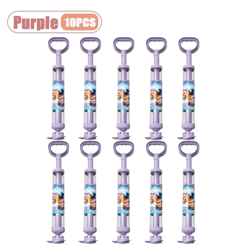 Set of ten purple rotating firework water blaster toys for kids