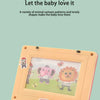 A wooden puzzle board featuring animal cartoon patterns for baby learning.