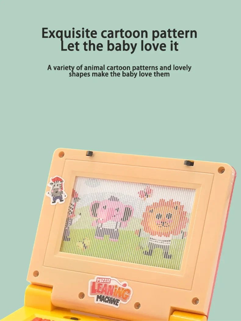 A wooden puzzle board featuring animal cartoon patterns for baby learning.