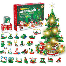 A box of a Christmas Advent Calendar building block set featuring 24 surprise mini figures and various holiday-themed blocks.