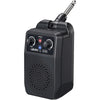 A black mini portable electric guitar amplifier with knobs and a speaker grille.
