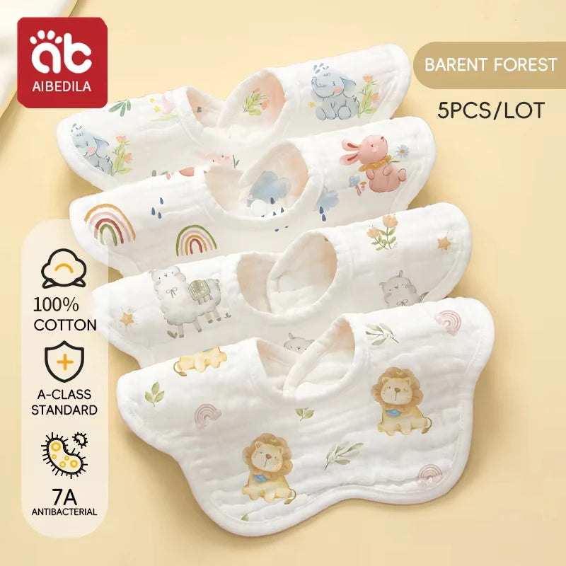 5-Pack Soft Cotton Muslin Bandana Bibs for Teething Babies