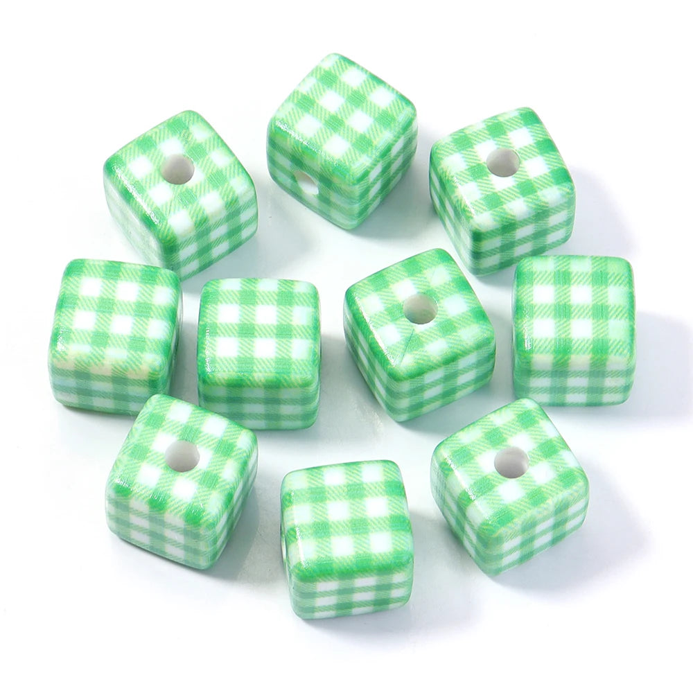 Classic Plaid Acrylic Cube Beads for Jewelry Making