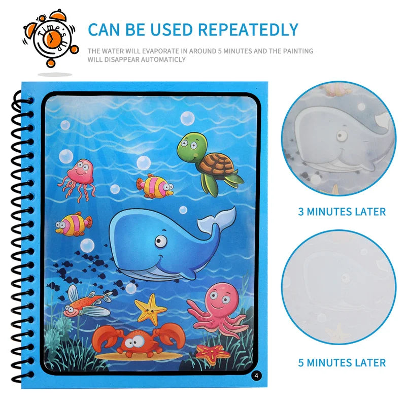 Magic Water Drawing Book for Kids - Reusable Coloring Fun
