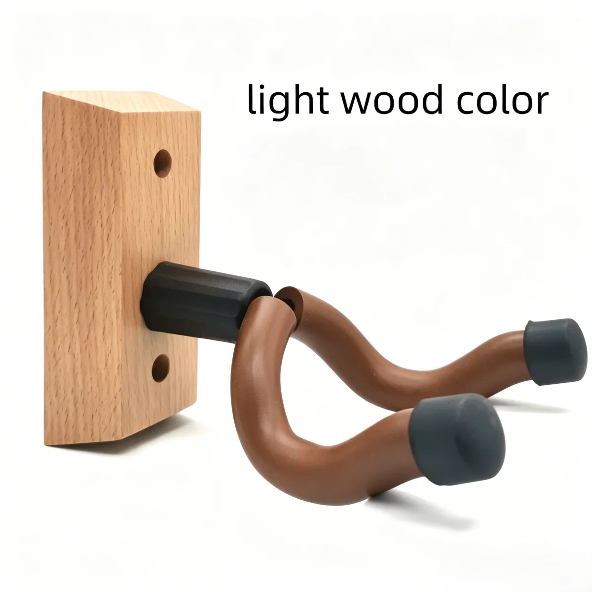 Light wood color walnut wood guitar wall mount with a rotating U-shaped hanger