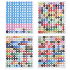 A grid of clear diamond painting beads in various colors and numbers, organized for storage.