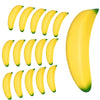 A set of yellow banana-shaped stress relief toys arranged in a row and a single large banana toy.