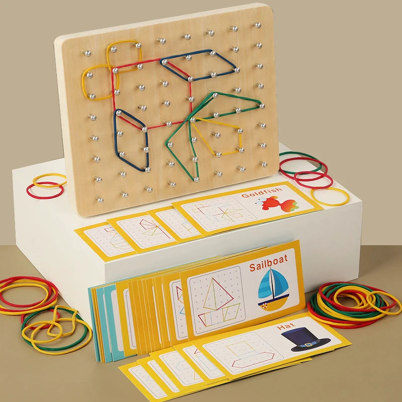 Wooden Geoboard Shape Learning Toy for Kids