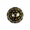 A black 100-sided acrylic polyhedral die showing numbered faces.