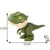 A green finger dinosaur fidget toy with movable joints, showing its size and features.