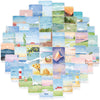 A collage of watercolor stickers depicting various mountain, sea, and landscape scenes.
