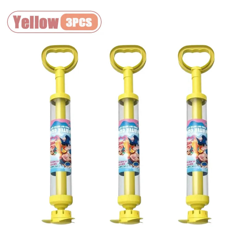 Three yellow rotating firework water blaster toys for kids