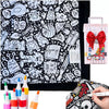 A DIY coloring blanket with 24 markers and a black background featuring various cartoon characters and doodles.