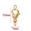Gold-colored stainless steel lobster clasps and jewelry connectors set with 12mm and 7mm measurements