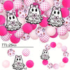 A set of 25 pink and white Halloween silicone beads for jewelry and crafting, including ghost shapes.