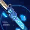A futuristic LED light-up dual-headed sword toy with a translucent blade and holographic effects.
