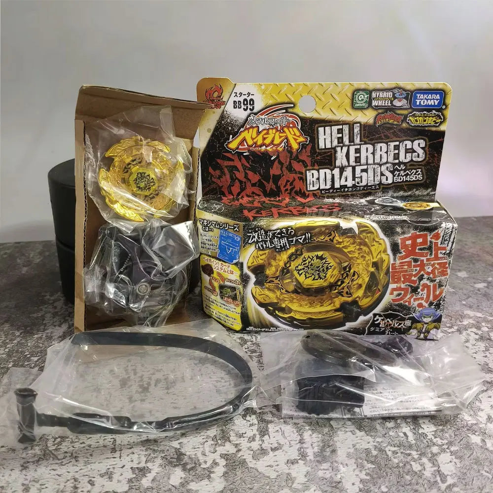 A boxed model kit of the Hell Kerbecs BD145DS toy from Takara Tomy, with loose parts and plastic components.