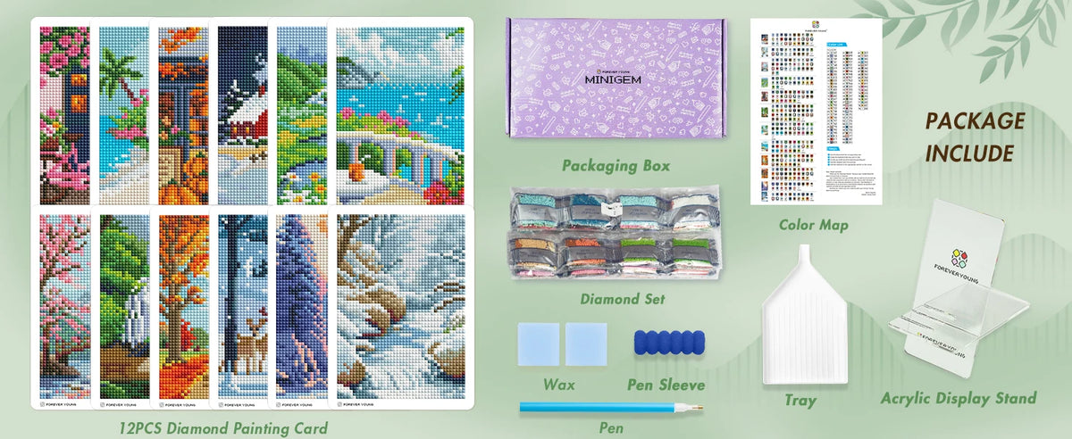 Beginner Diamond Art Kit with 12 Postcard-Style Scenic Designs