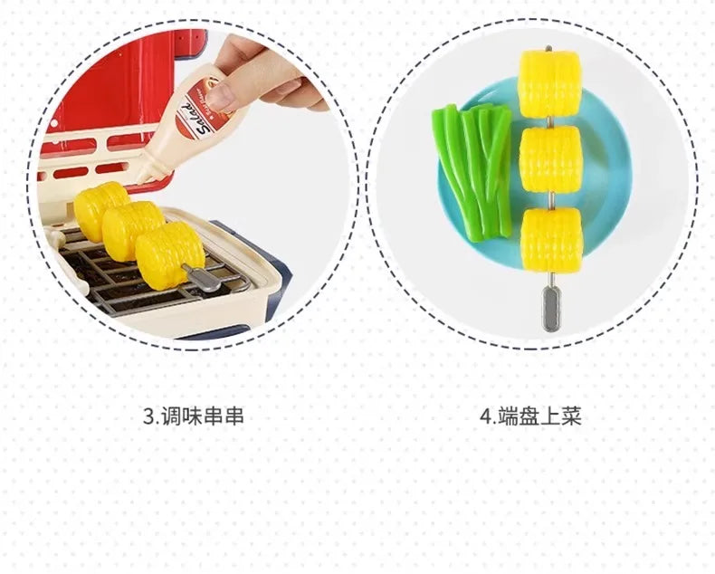Kids Pretend Play BBQ Grill Set with Light & Sound