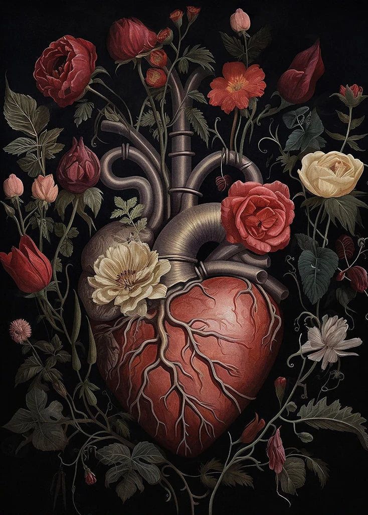 Dark Academia Anatomical Heart Canvas Art with Botanical Fragrance