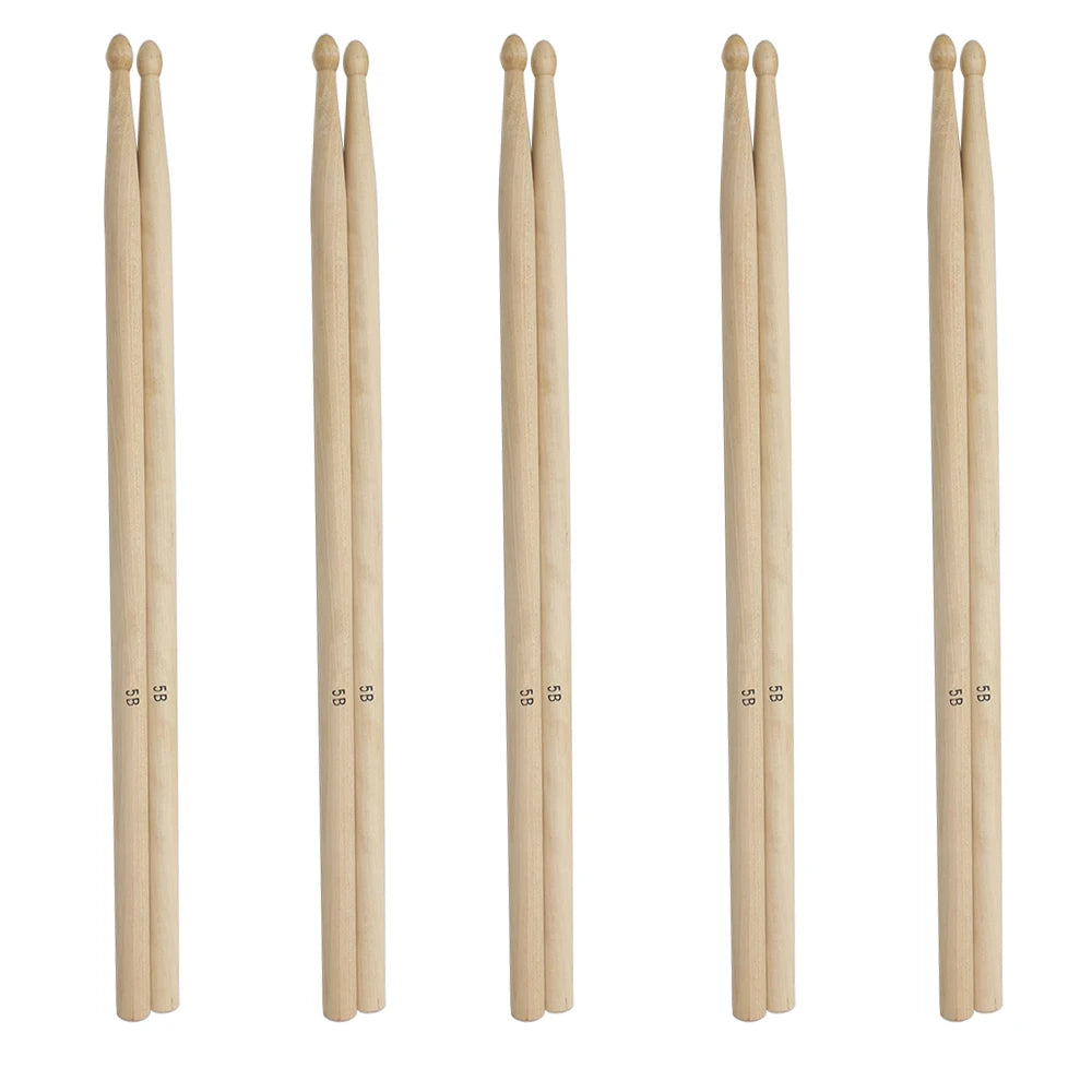 A set of three maple wood drumsticks labeled 5A, 5B, and 7A for various skill levels.