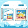 A box of Ocean Animals building blocks set with 350 pieces, showing a clear plastic display of marine life models.