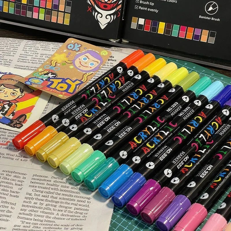 48-Color Acrylic Paint Markers with Dual Tips for Art & Craft