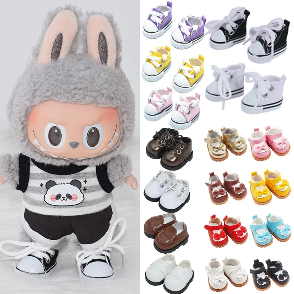 Casual sneakers for 17cm Labubu dolls featuring various styles and colors
