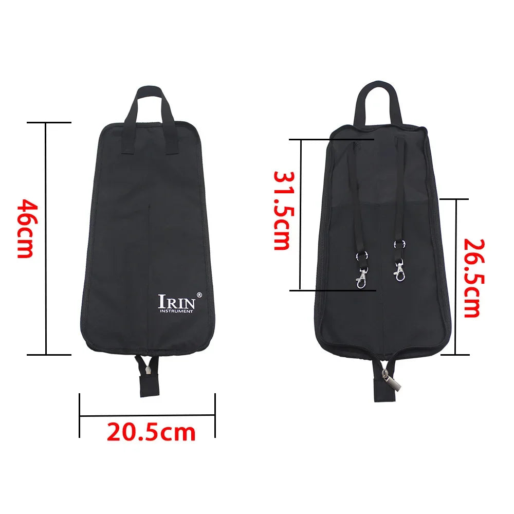 Black water-resistant oxford clutch bag for carrying drumsticks with handles