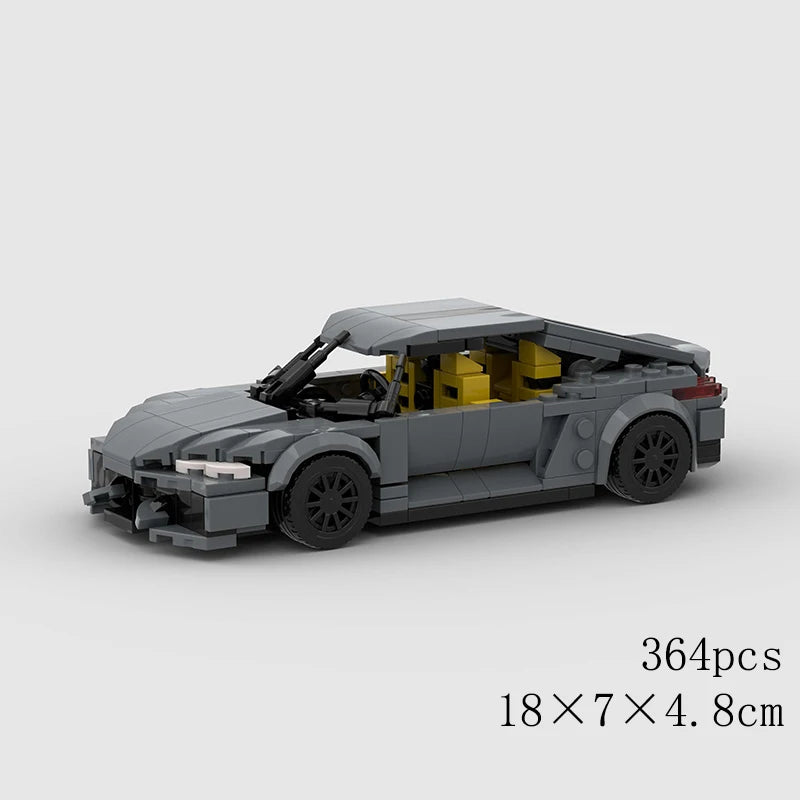 A gray classic rally car model built from LEGO bricks.