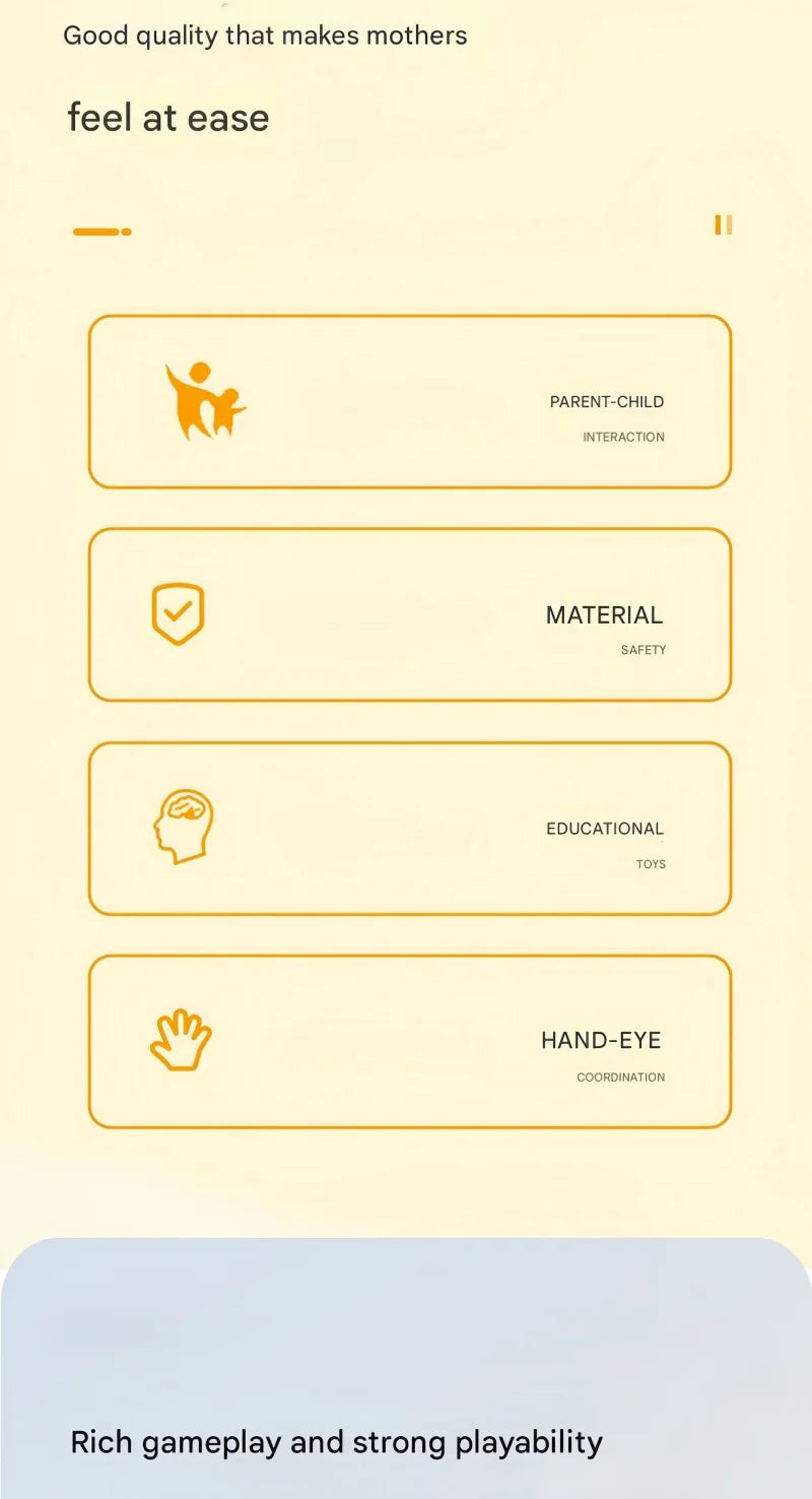 A graphic illustrating the benefits of a product, categorized by parent-child interaction, material safety, educational value