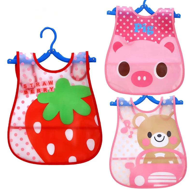 Waterproof Baby Bibs (3-Pack) – Cartoon Animal Feeding Aprons for Toddlers