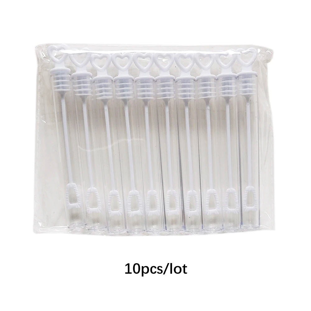 A clear plastic package containing ten mini bubble wands for party favors and celebrations.