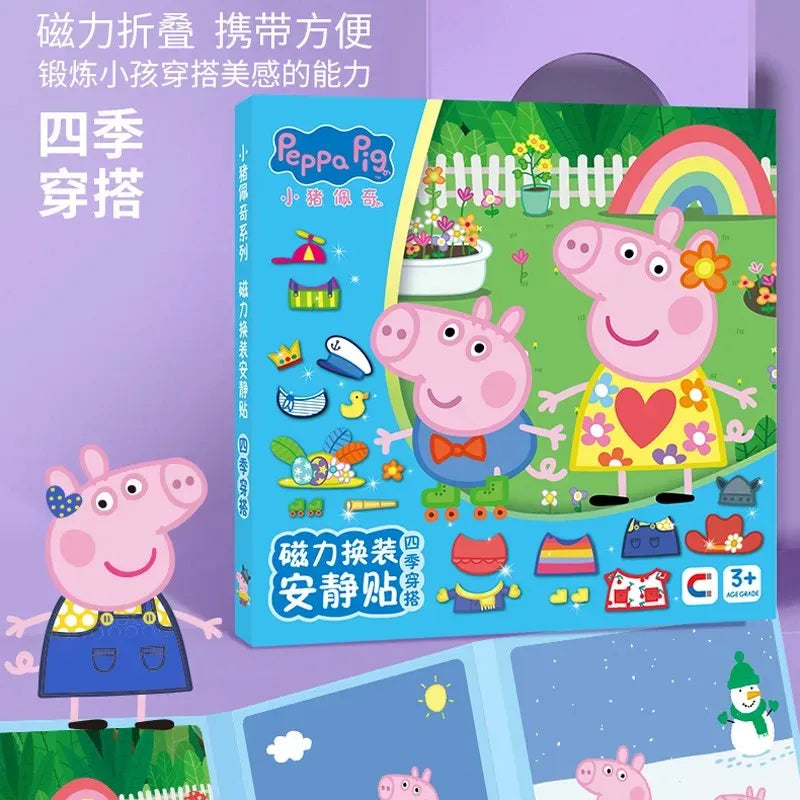 A colorful magnetic dress-up book featuring Peppa Pig characters and accessories for children.