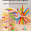 A wooden drawing stick board game featuring colorful sticks and a tower structure for children's leisure time.