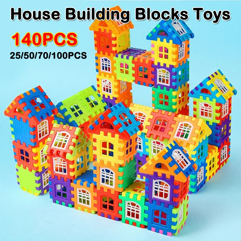 Large House Building Blocks Set with Window Designs – 140-Piece STEM Toy for Kids