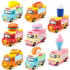 A collection of various 1:36 scale burger cars with lights and sound in different colors like yellow, red, and blue.