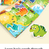 A colorful busy book for toddlers showing various animal and shape cards for learning through pattern matching.
